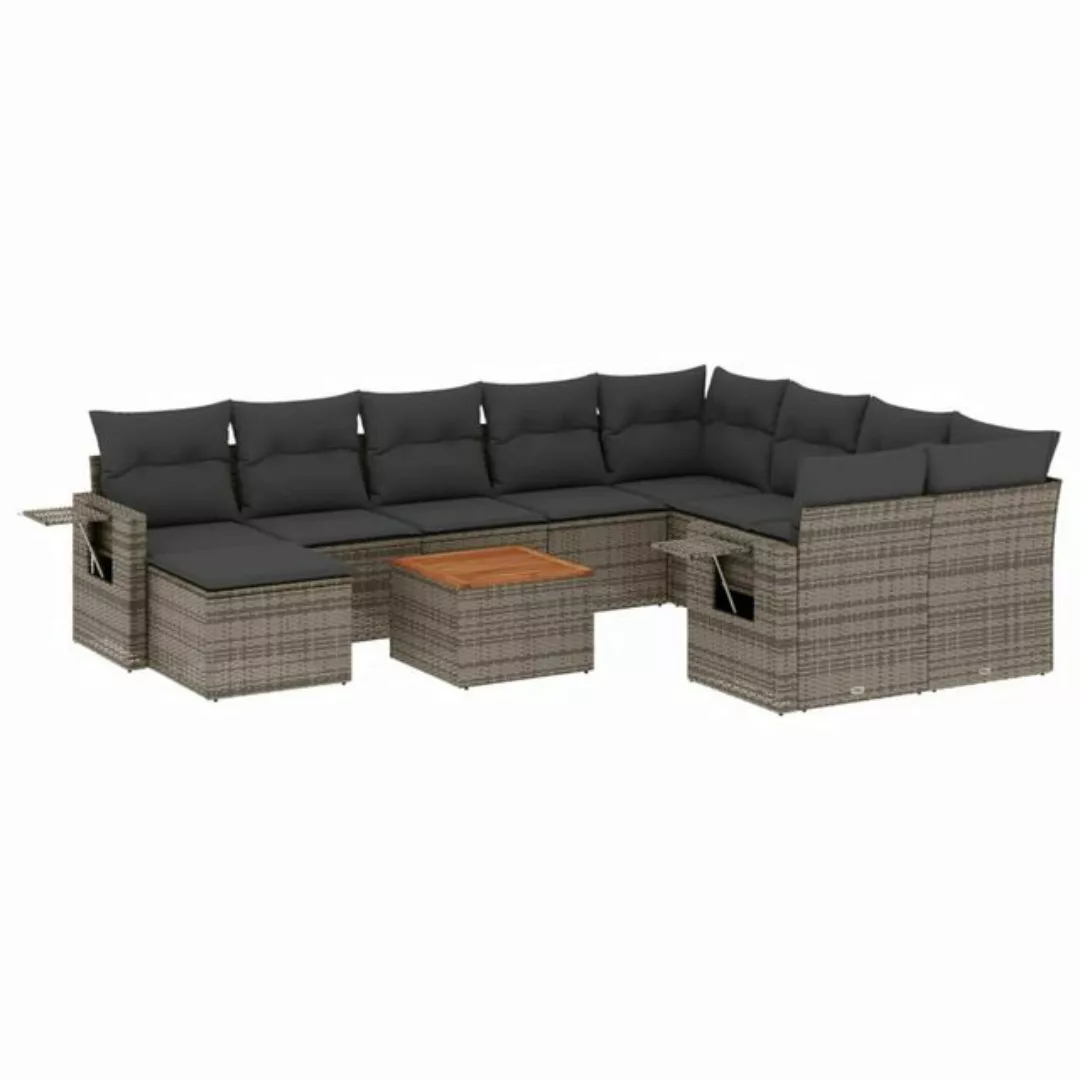 vidaXL Loungesofa 11-tlg. Garten-Sofagarnitur mit Kissen Grau Poly Rattan, günstig online kaufen