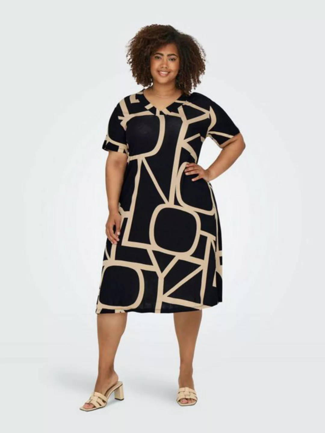 ONLY CARMAKOMA Shirtkleid Kleid Plus Size V-Ausschnitt Kurzarm Midi Sommer günstig online kaufen