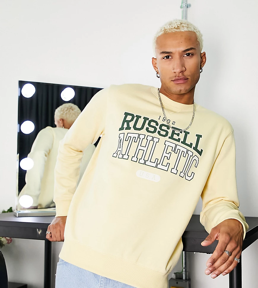 Russell Athletic – EST 1902 USA – Sweatshirt in Cremeweiß mit Rundhalsaussc günstig online kaufen