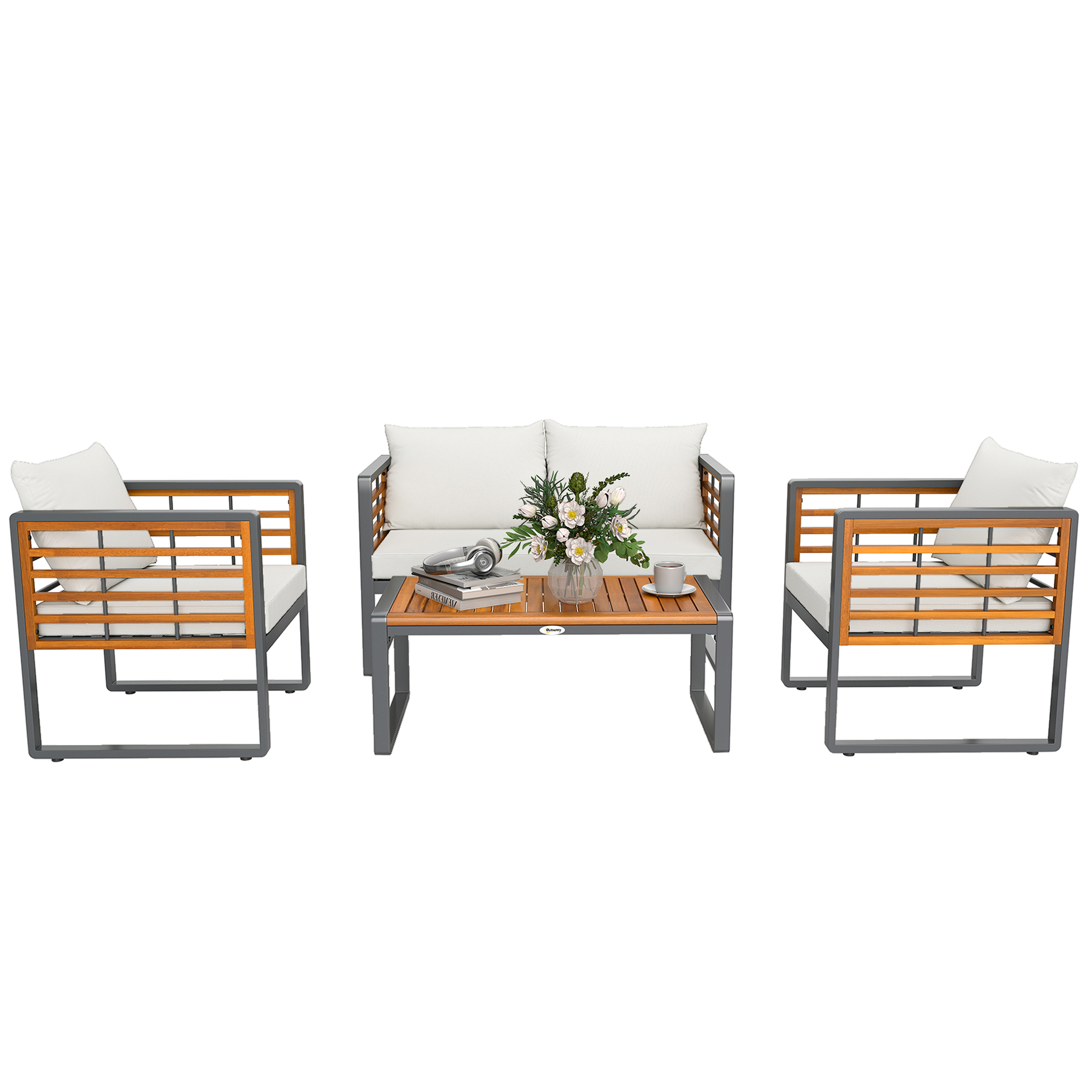 Outsunny Akazienholz Gartenmöbel Set Sitzgruppe für 4 Personen Gartenlounge günstig online kaufen