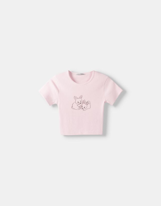 Bershka T-Shirt Aus Waffelgewebe Mit Kurzen Ärmeln Bskteen 10-12 Rosa günstig online kaufen