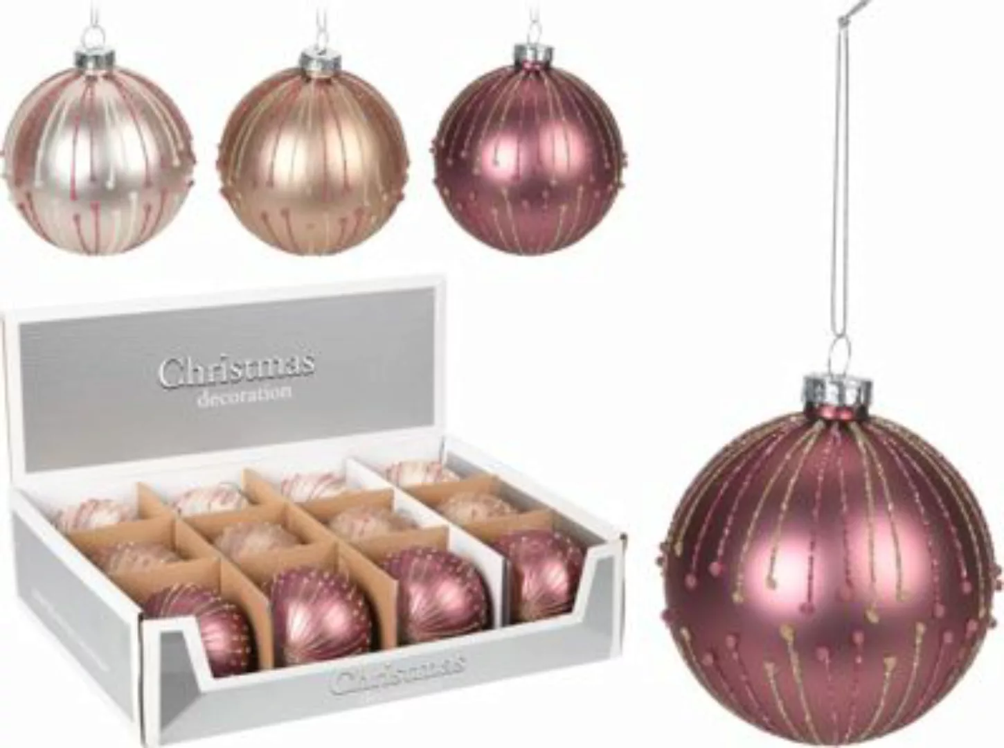 Koopman 12-tlg. Glas-Weihnachtskugel Set Ø8cm rosa günstig online kaufen