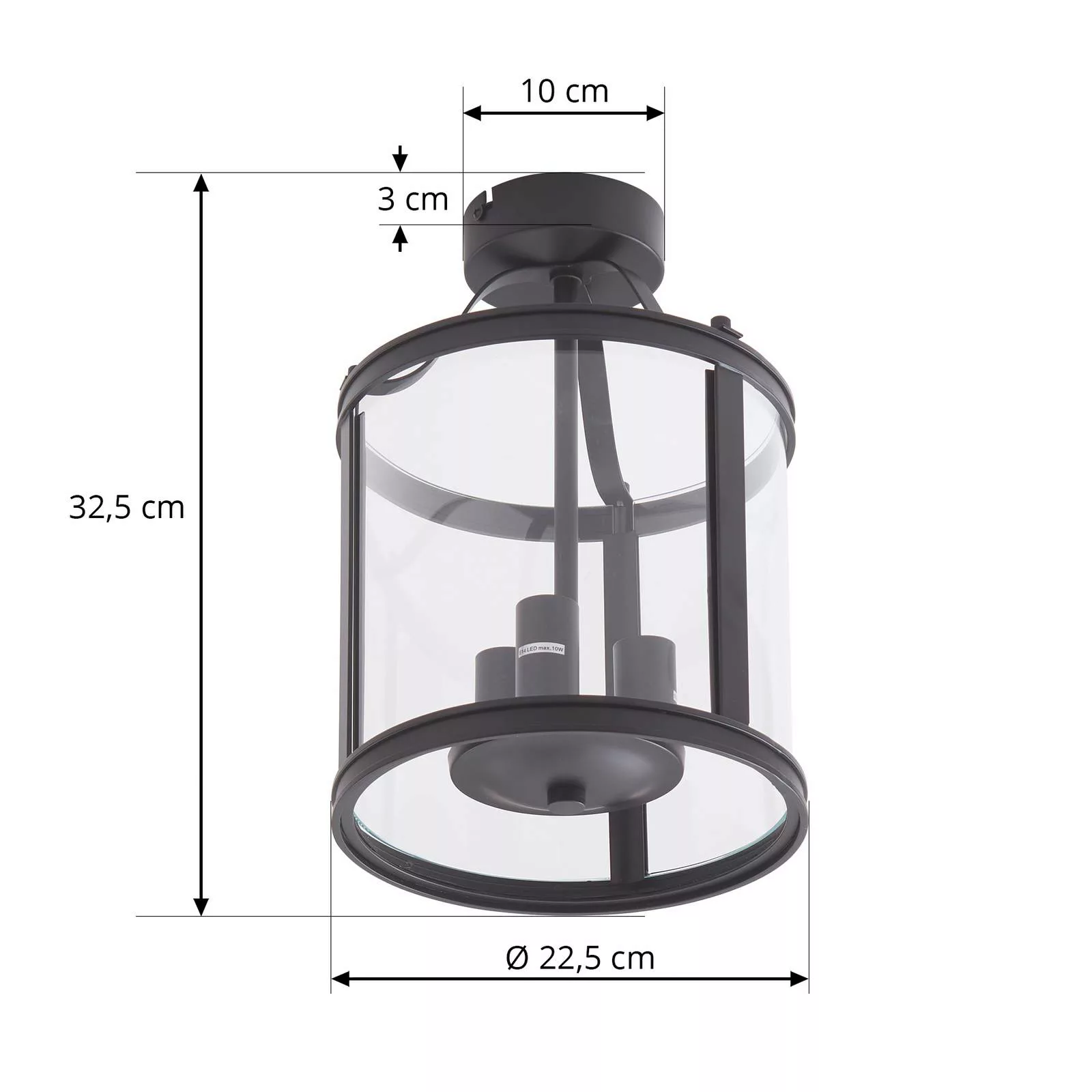 Lucande Deckenlampe Eryk, Ø 23 cm, schwarz, Glas, 3-flammig günstig online kaufen