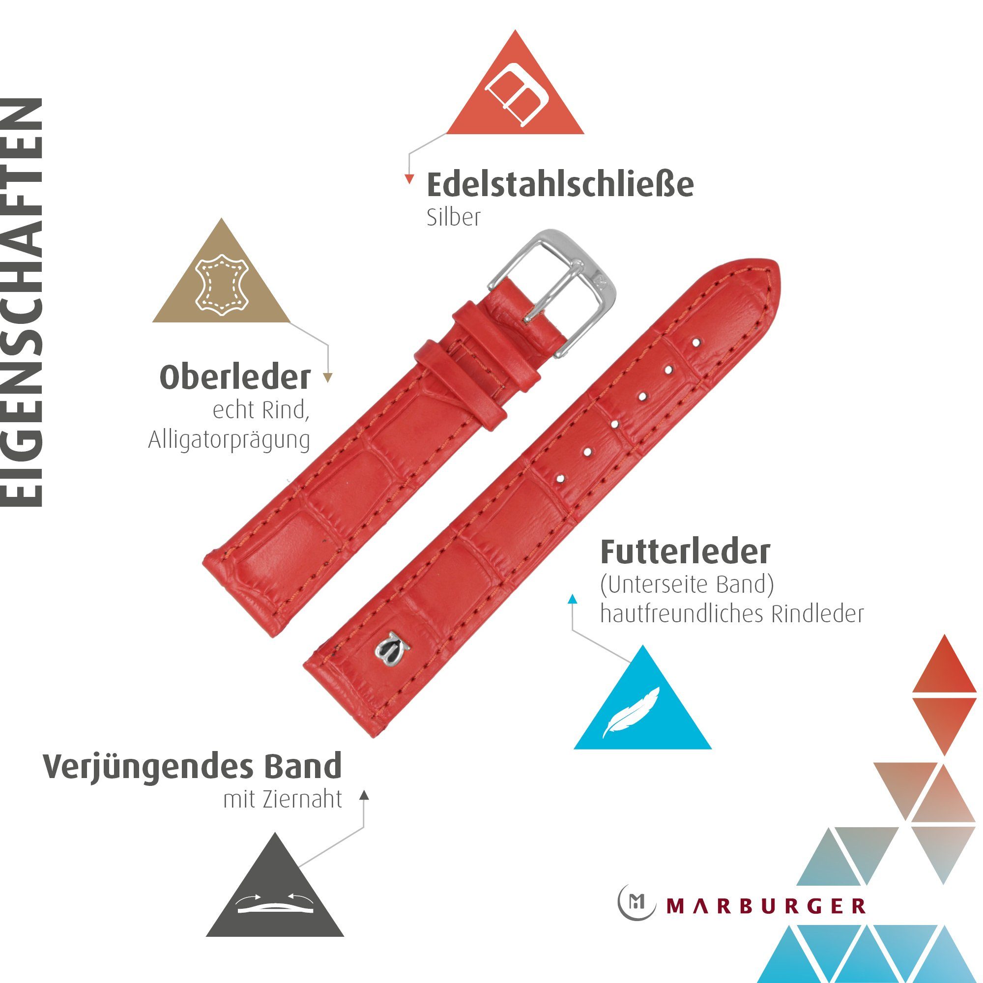MARBURGER Uhrenarmband 16mm Leder Alligator Prägung günstig online kaufen