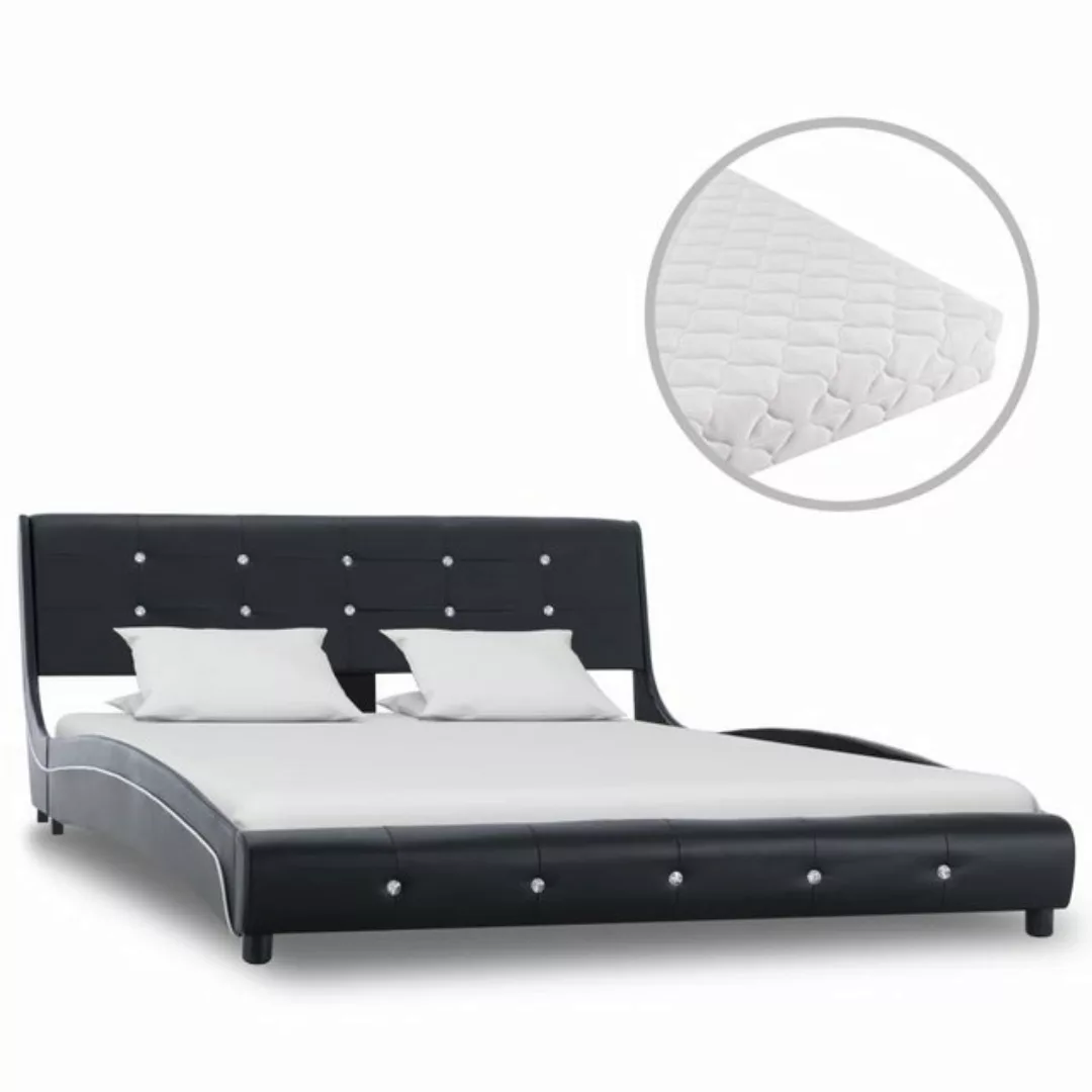 vidaXL Bettgestell Bett mit Matratze Schwarz Kunstleder 140 x 200 cm Bett B günstig online kaufen