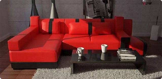 JVmoebel Ecksofa LEDERSOFA ECKSOFA MIT BETTFUNKTION + HOCKER SCHLAFSOFA LED günstig online kaufen