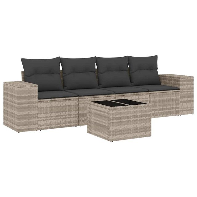 vidaXL Sofaelement 5-tlg. Garten-Sofagarnitur mit Kissen Hellgrau Poly Ratt günstig online kaufen