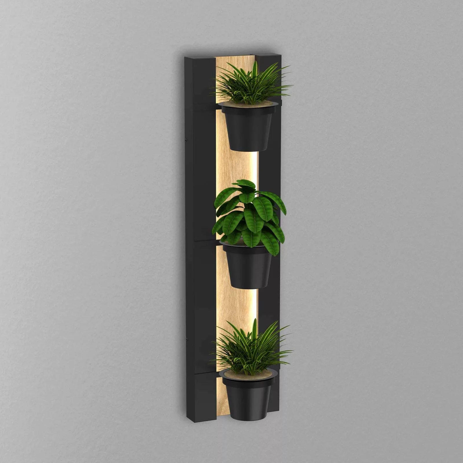 Wandleuchte Shelf, schwarz/holzfarben Stahl Holz, 90cm hoch günstig online kaufen