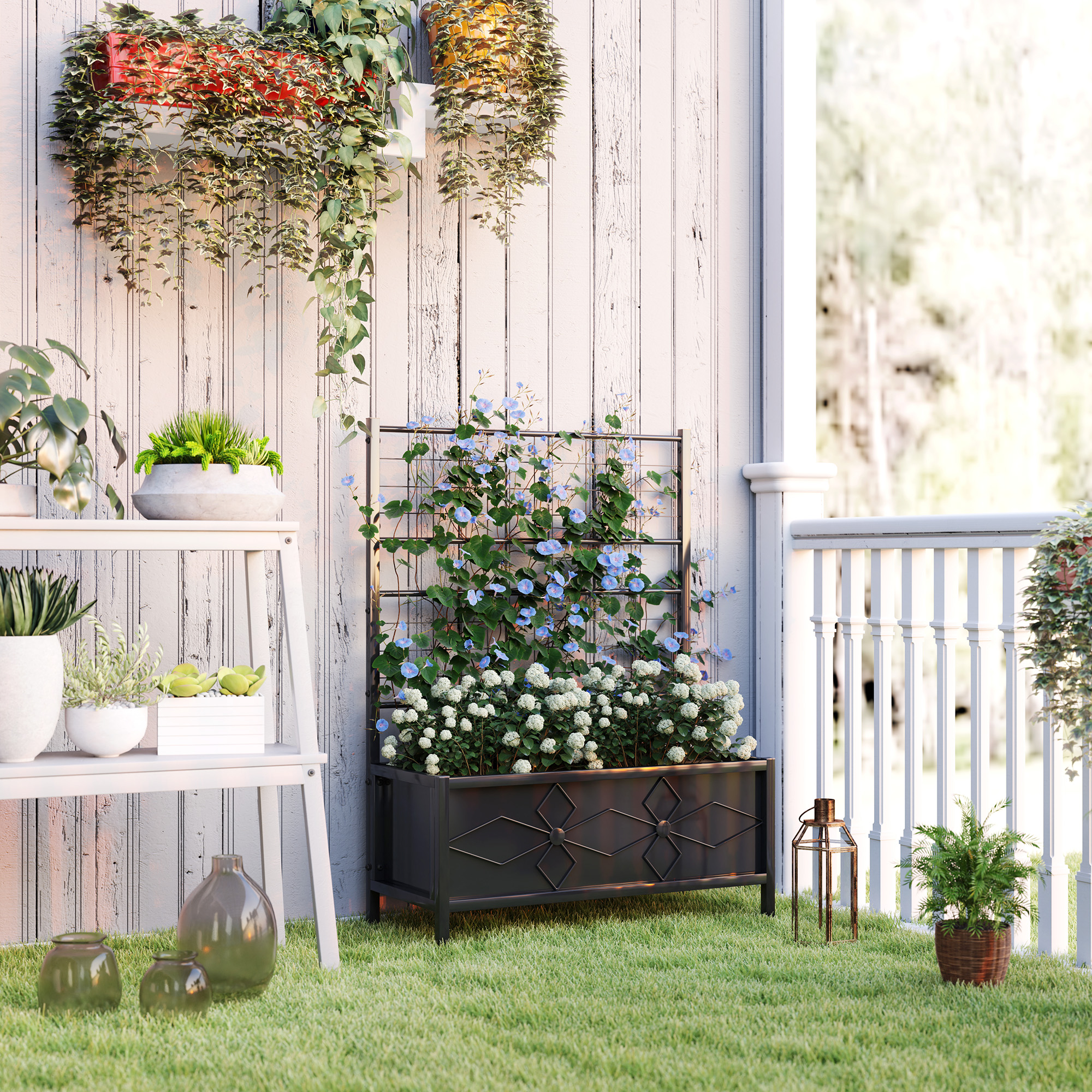 Outsunny Jardinière mit Spalier, erhöhtes Gartenbeet, Außenblumenbeet - Dia günstig online kaufen