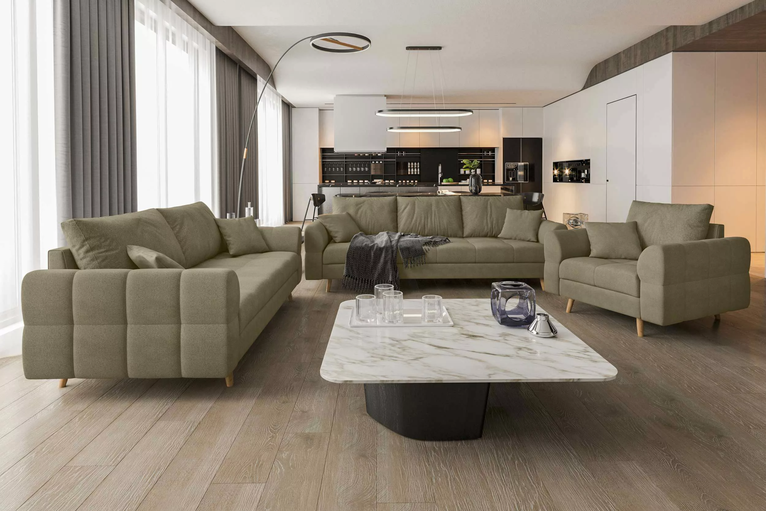 99rooms Polstergarnitur Bello, (Couchgarnitur, Set (3-tlg), günstig online kaufen