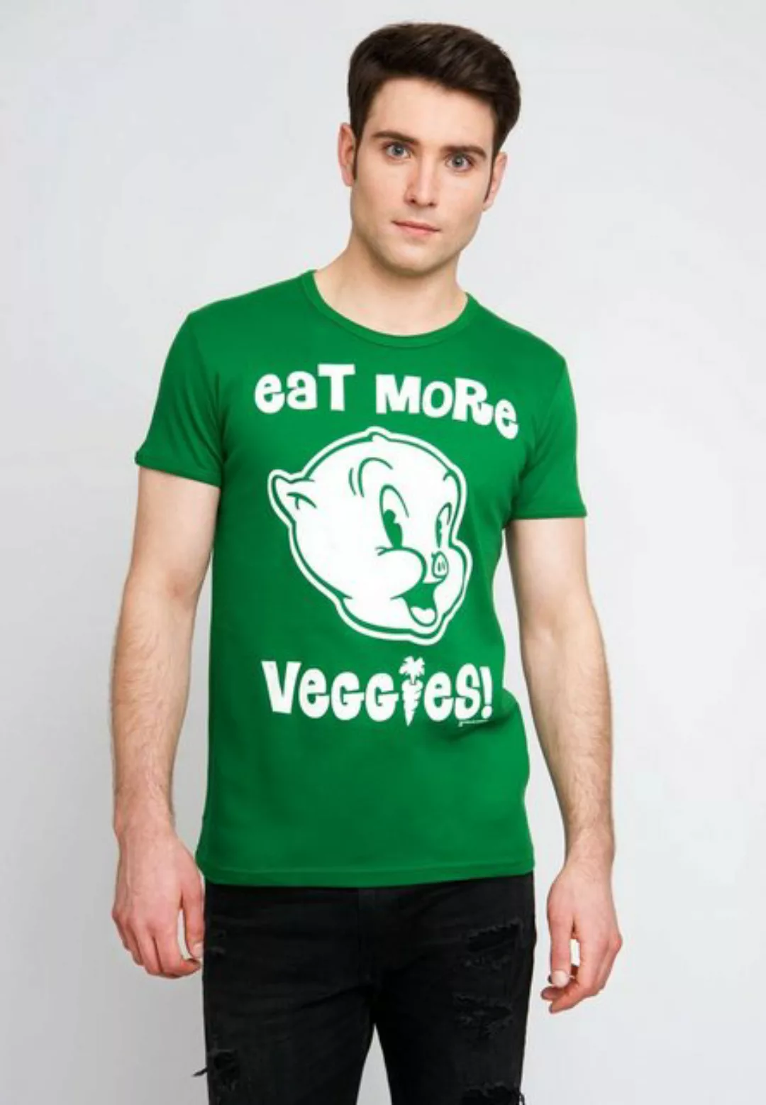 LOGOSHIRT T-Shirt Looney Tunes - Eat More Veggies mit Schweinchen Dick-Prin günstig online kaufen