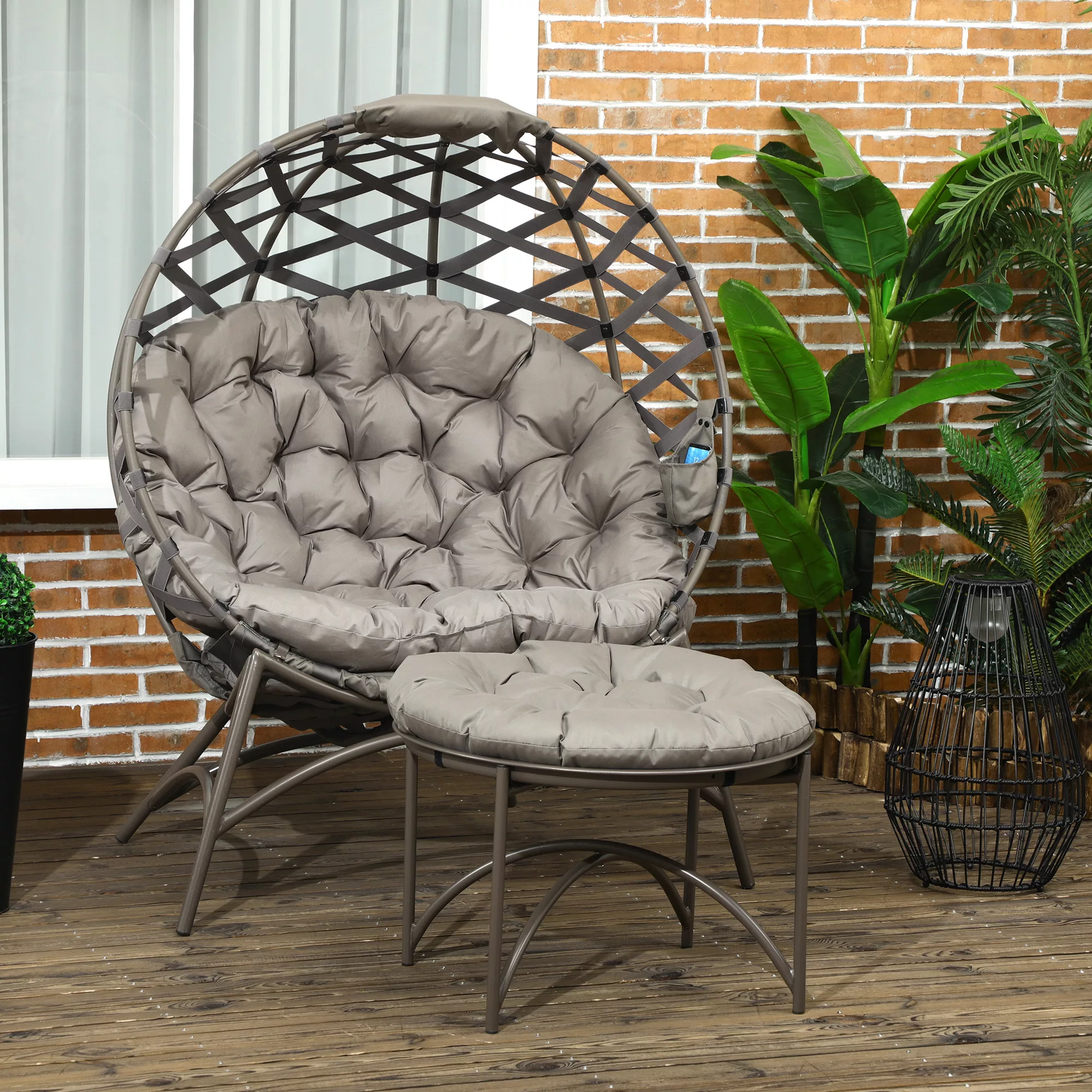 Outsunny 2tlg. Gartenstuhl-Set, Korbstuhl mit Faltbarem Sitzkorb, inkl. 2-i günstig online kaufen