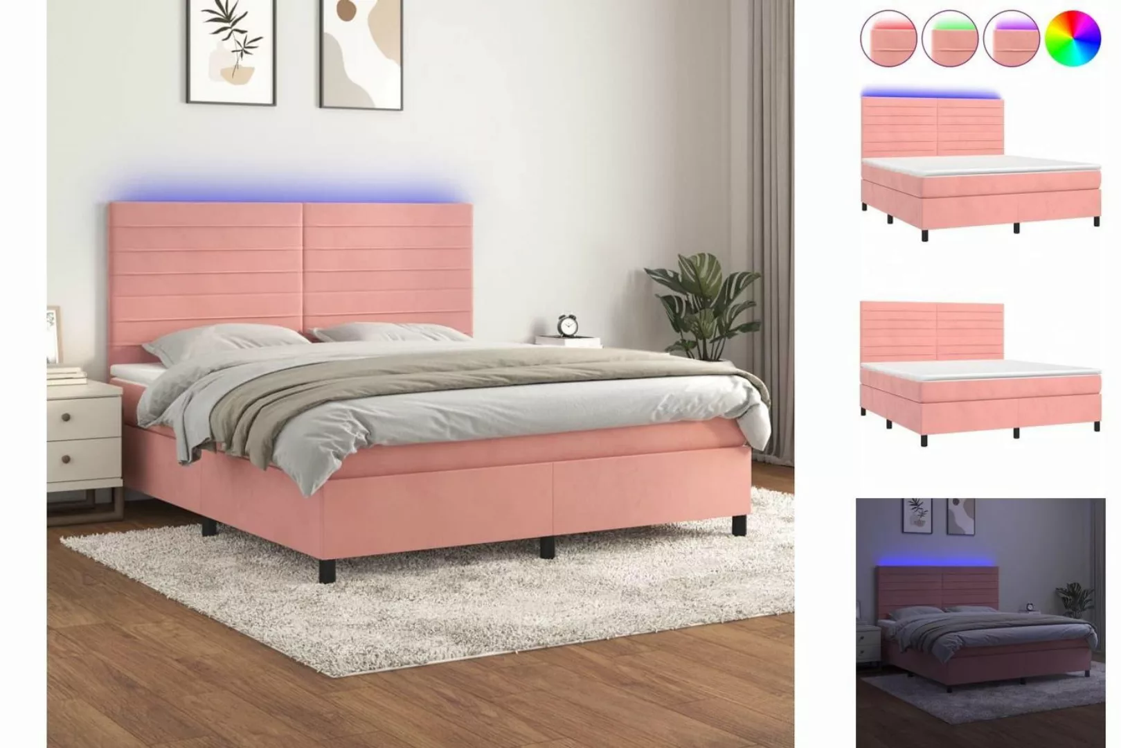 vidaXL Boxspringbett Boxspringbett mit Matratze LED Rosa 160x200 cm Samt Be günstig online kaufen