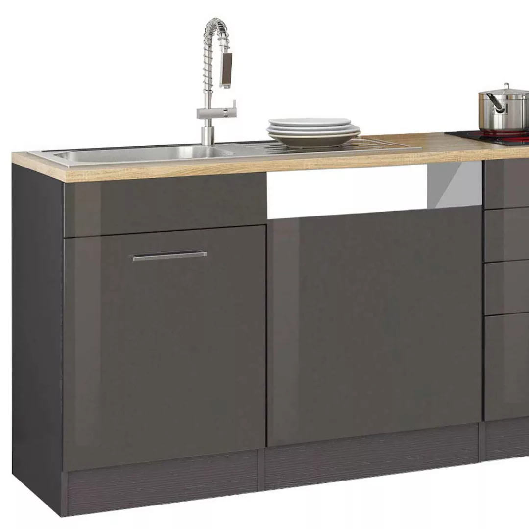 Küchenblock in Hochglanz Grau 390 cm breit (neunteilig) günstig online kaufen
