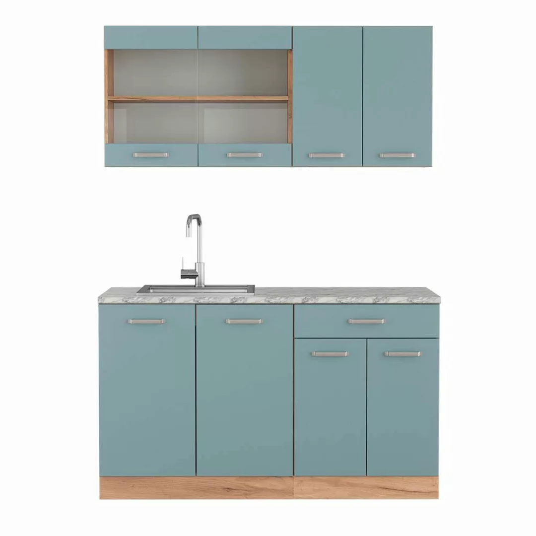 Vicco Küchenzeile R-Line, Blau-Grau/Goldkraft Eiche, 140 günstig online kaufen