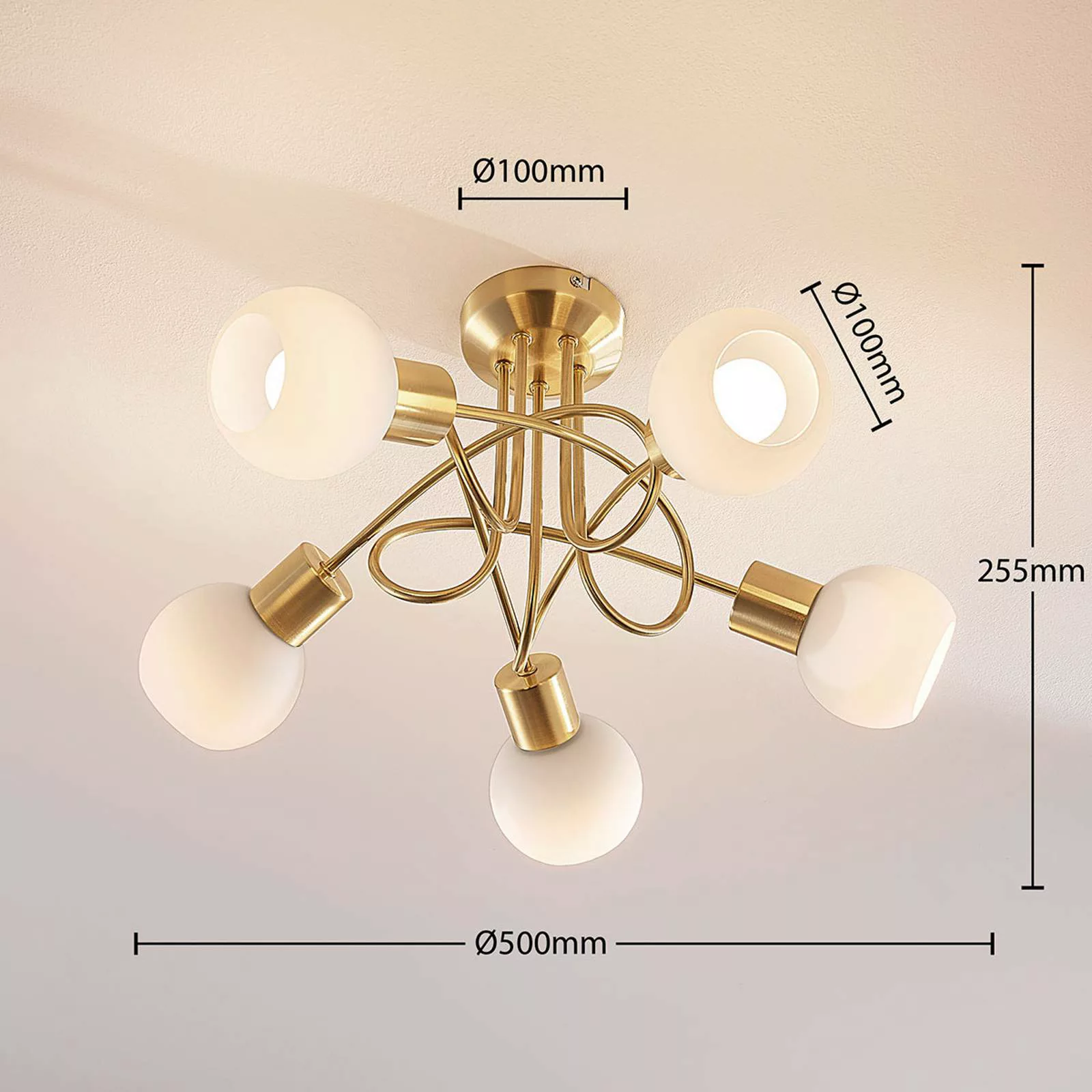 Deckenlampe Elaina, 5-fl, messing, mit Abstand günstig online kaufen