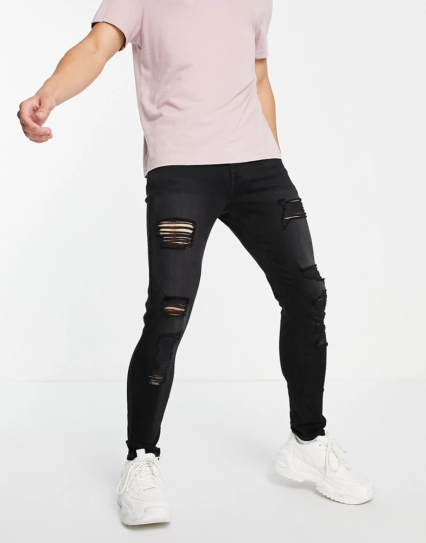 ASOS DESIGN – Spray-on-Jeans in verwaschenem Schwarz mit Power-Stretch und günstig online kaufen