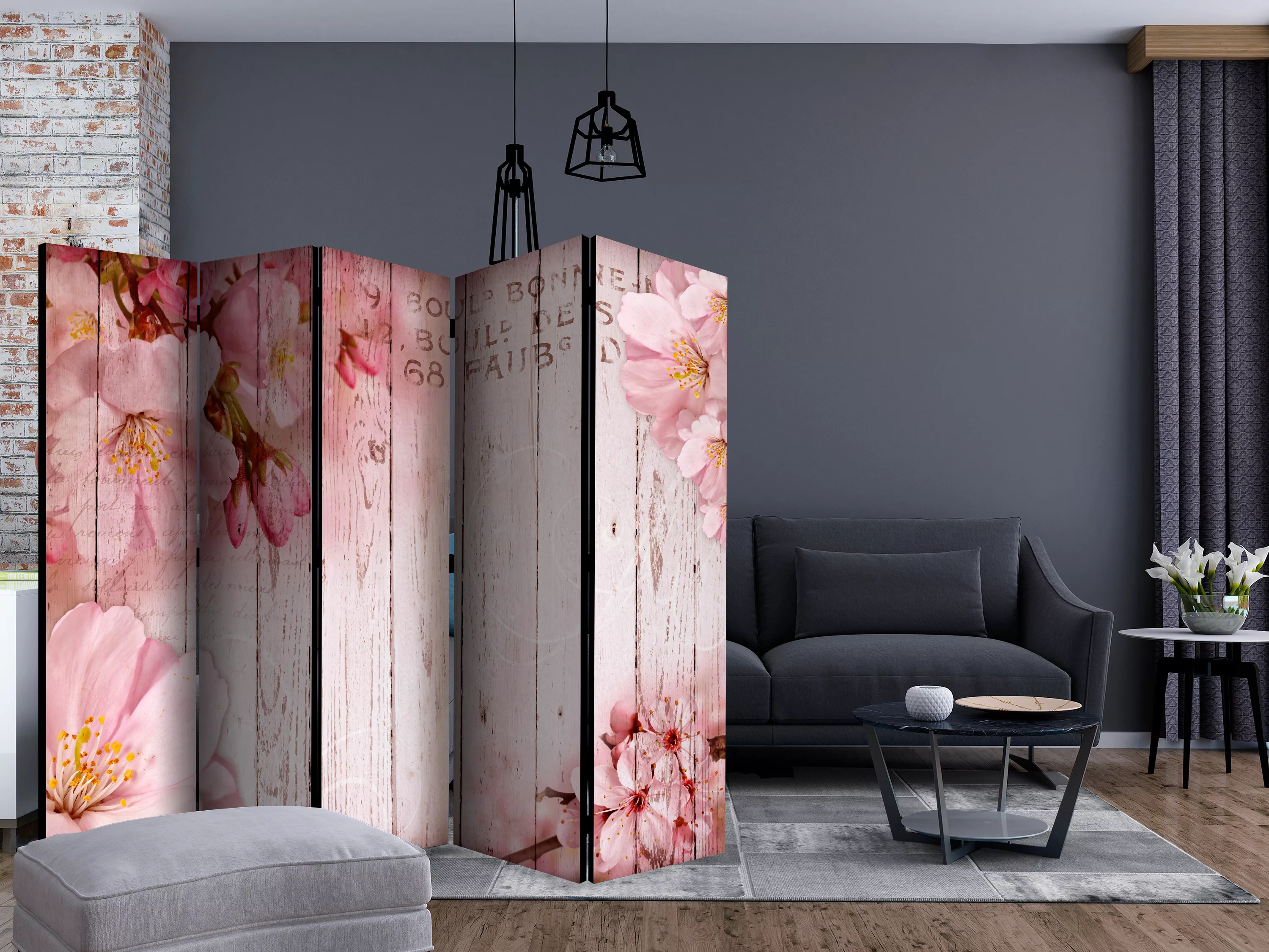 5-teiliges Paravent - Pink Apple Blossoms Ii [room Dividers] günstig online kaufen