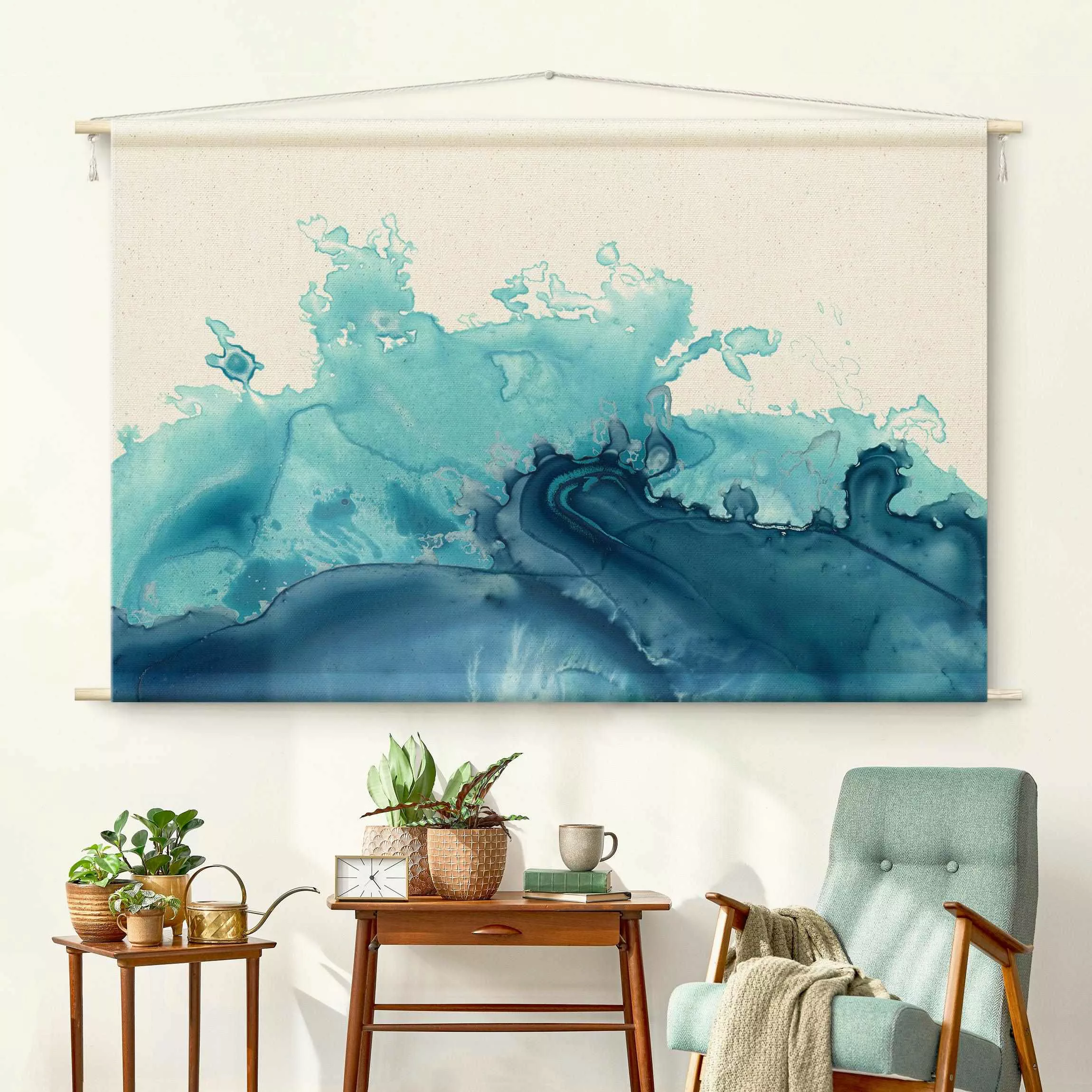 Wandteppich Welle Aquarell Blau I günstig online kaufen