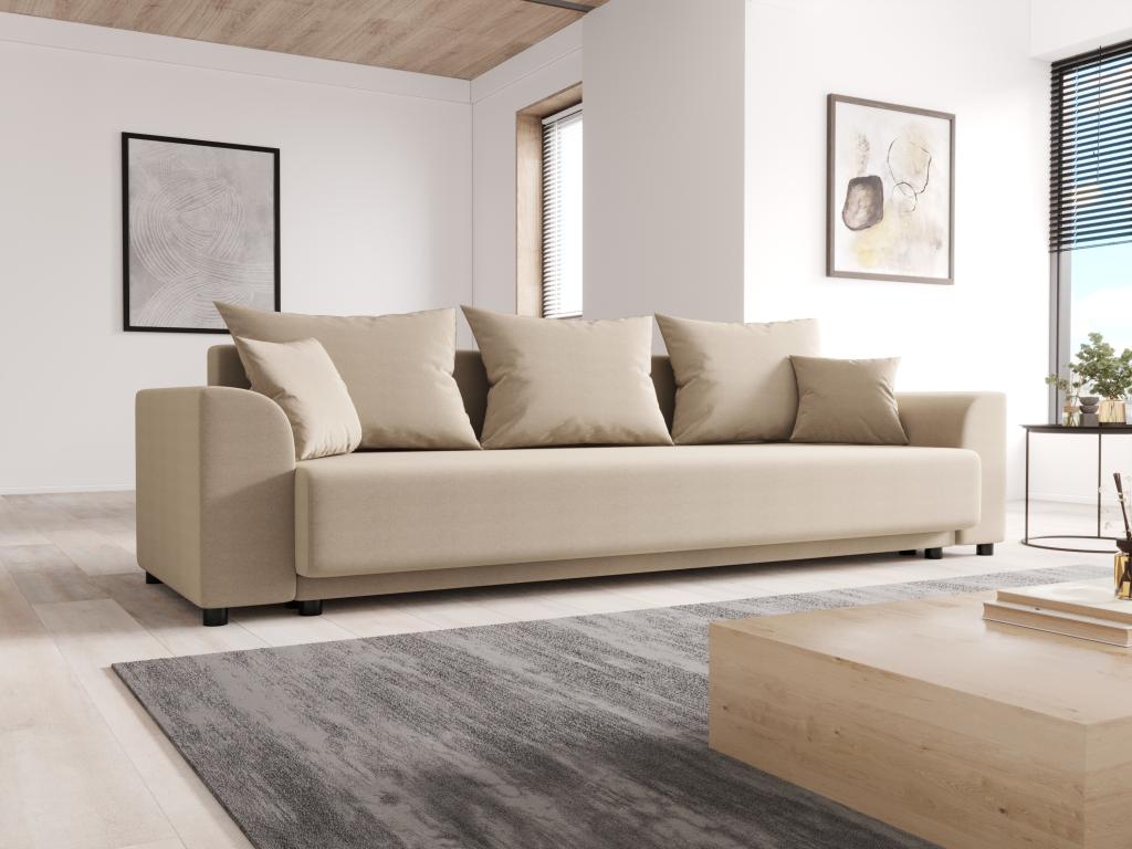 Sofa mit Schlaffunktion 3-Sitzer - Stoff - Beige - NESSARO günstig online kaufen