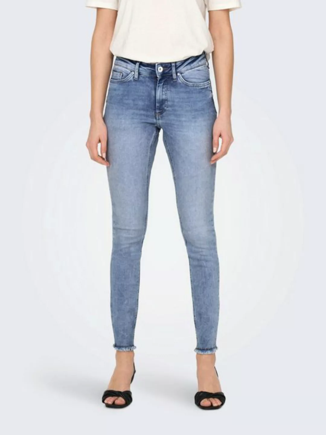 Only Damen Jeans ONLBLUSH MID SK ANK RAW DNM REA694 - Skinny Fit - Blau - M günstig online kaufen