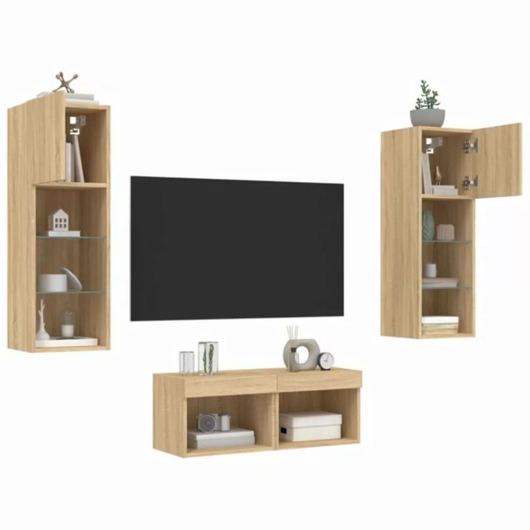 vidaXL TV-Schrank 4-tlg TV-Wohnwand mit LED-Leuchten Sonoma-Eiche günstig online kaufen