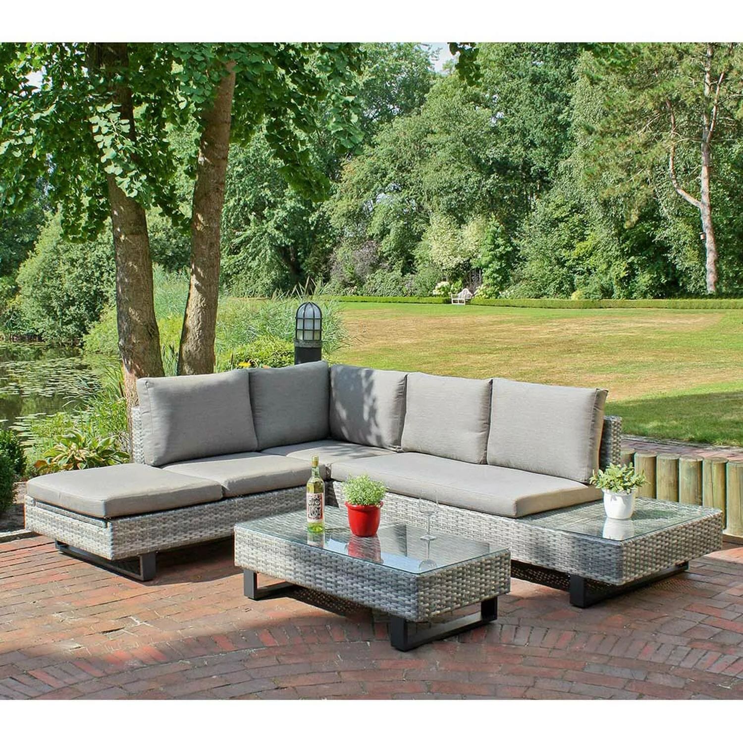 Gartenmöbel Rattan Lounge-Eckgruppe COLBITZ-120, 3-tlg B/H/T ca. 210/69/84 günstig online kaufen