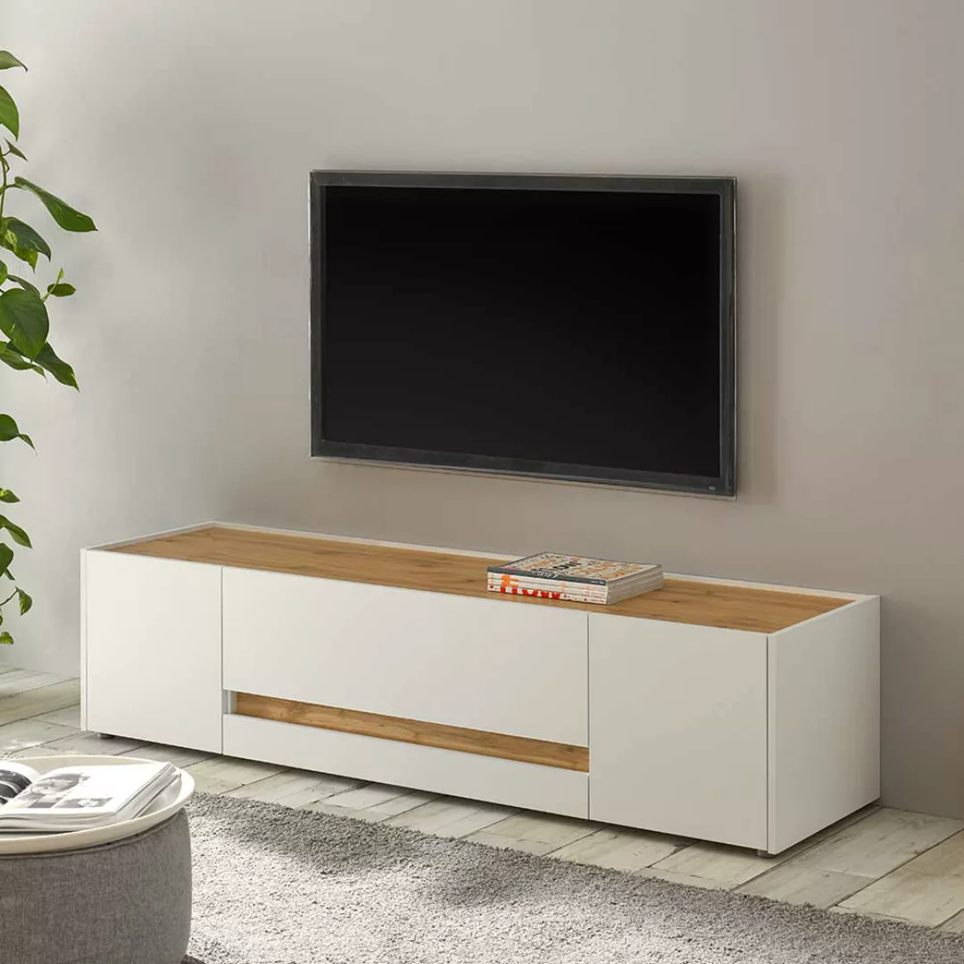 TV Kommode in Weiß und Wildeiche Optik 170 cm breit günstig online kaufen