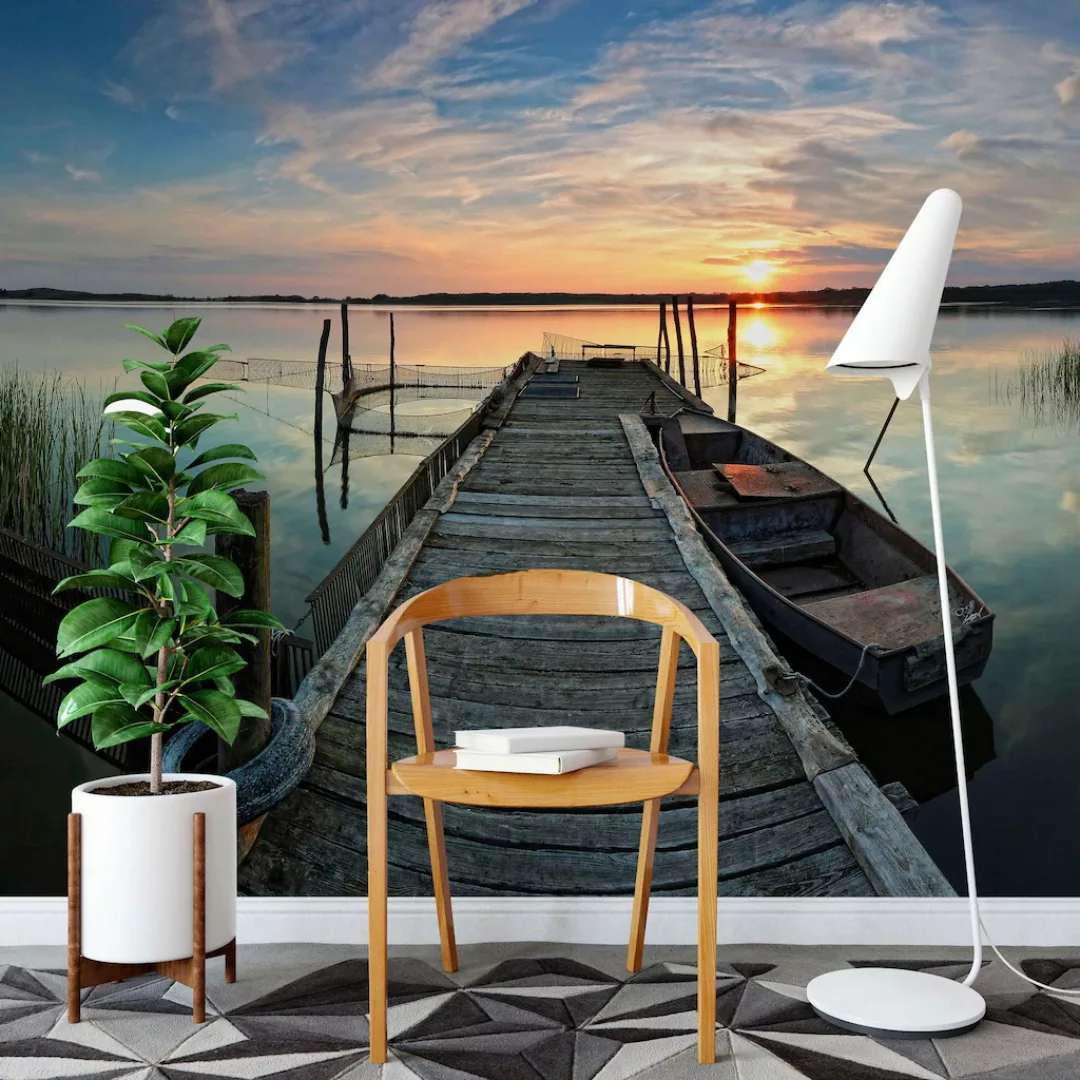 Wall-Art Vliestapete »Sunset at the lake Sonnenuntergang« günstig online kaufen