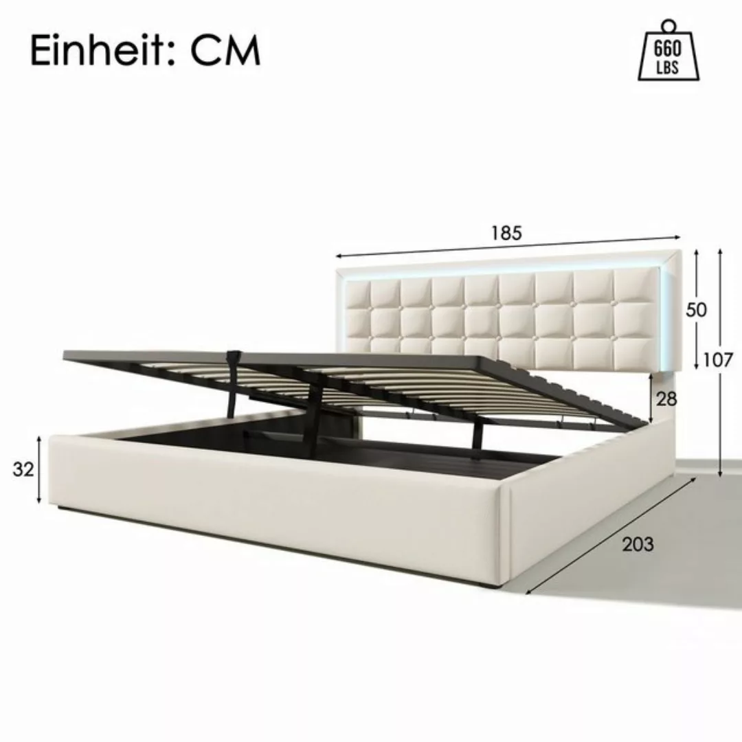 Ulife Polsterbett Weiß Doppelbett LED-Beleuchtung Kunstleder mit Stauraum, günstig online kaufen