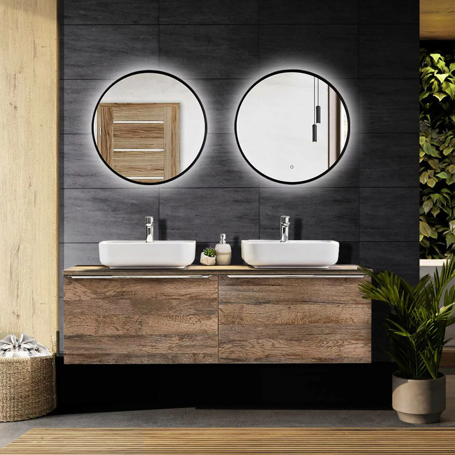 Badezimmermöbel-Set in Vintage Oak Eiche PUEBLA-56 Spiegel mit LED-Beleucht günstig online kaufen