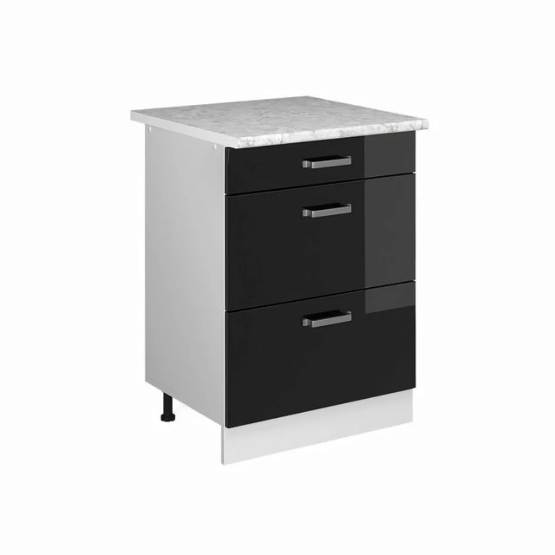 Vicco Unterschrank R-Line, Schwarz Hochglanz/Weiß, 60 cm mit Schubladen, AP günstig online kaufen