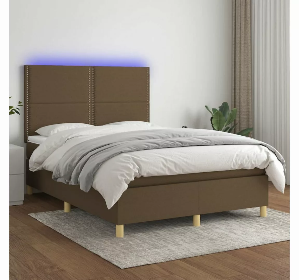 vidaXL Boxspringbett Bett Boxspringbett mit Matratze & Topper & LED (140 x günstig online kaufen