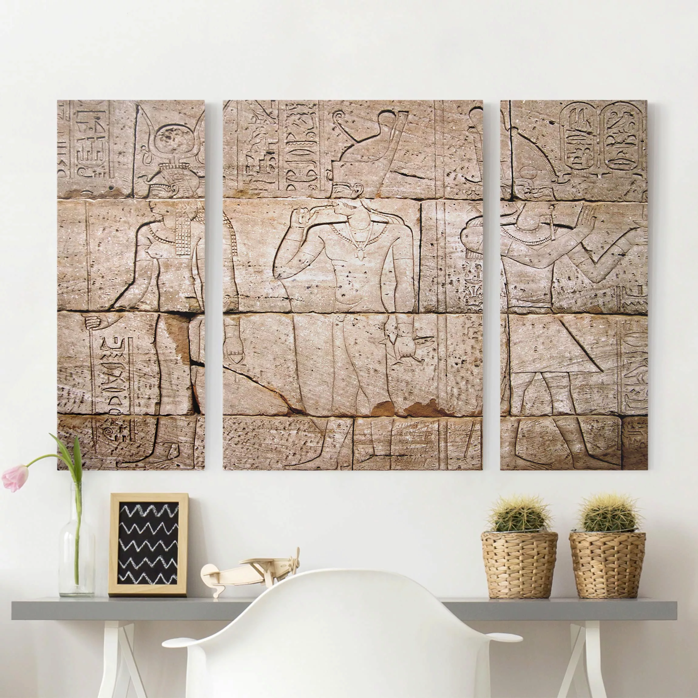 3-teiliges Leinwandbild Portrait - Querformat Egypt Relief günstig online kaufen