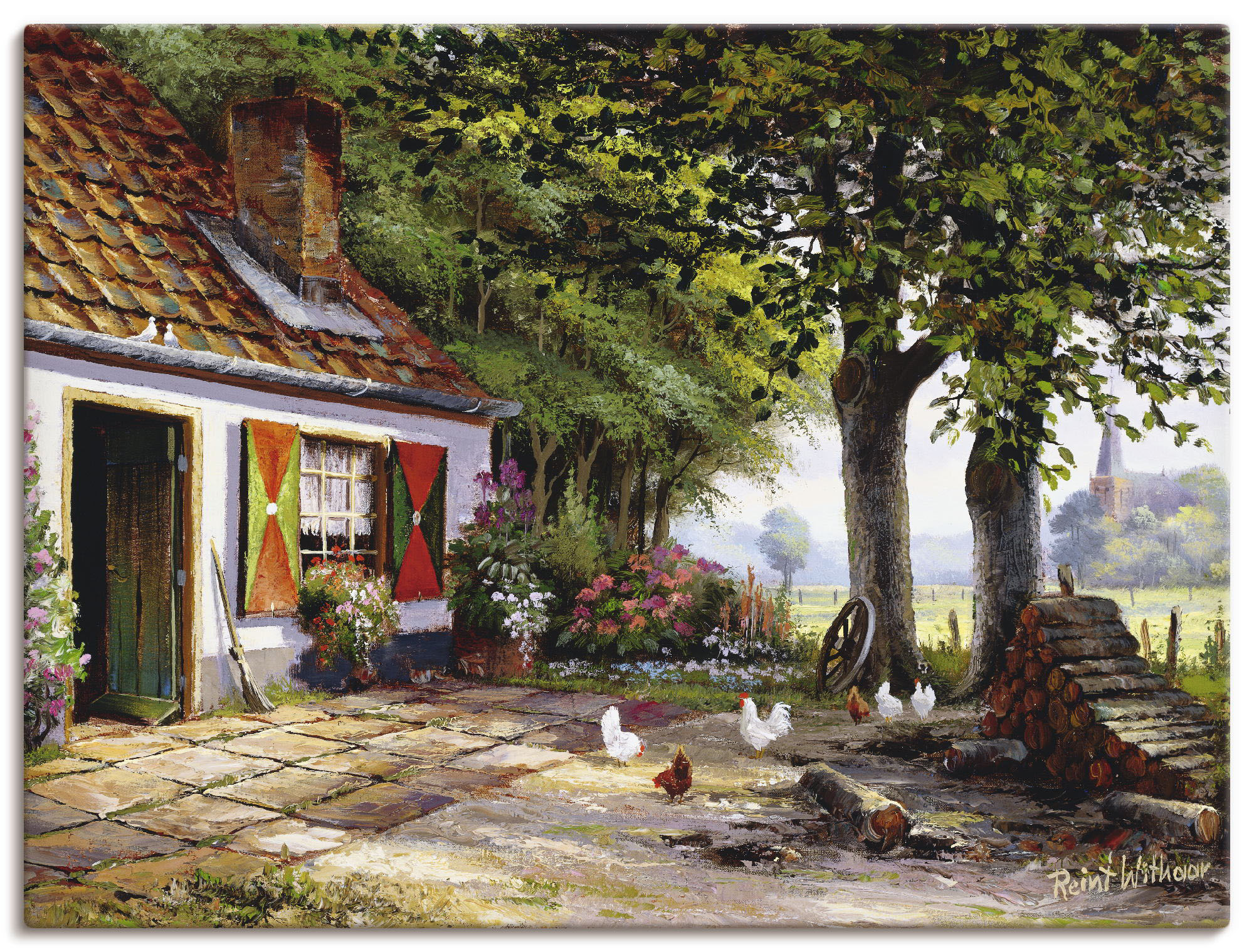 Artland Wandbild "Hühner auf dem Hof", Garten, (1 St.), als Leinwandbild, P günstig online kaufen