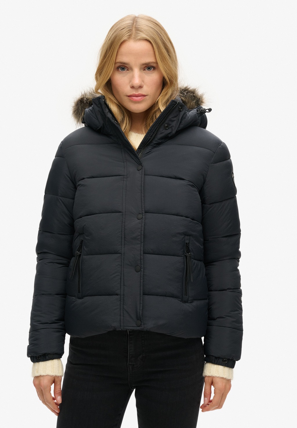 Superdry Steppjacke "FAUX FUR SHORT HOOD PUFFER", mit Kapuze günstig online kaufen