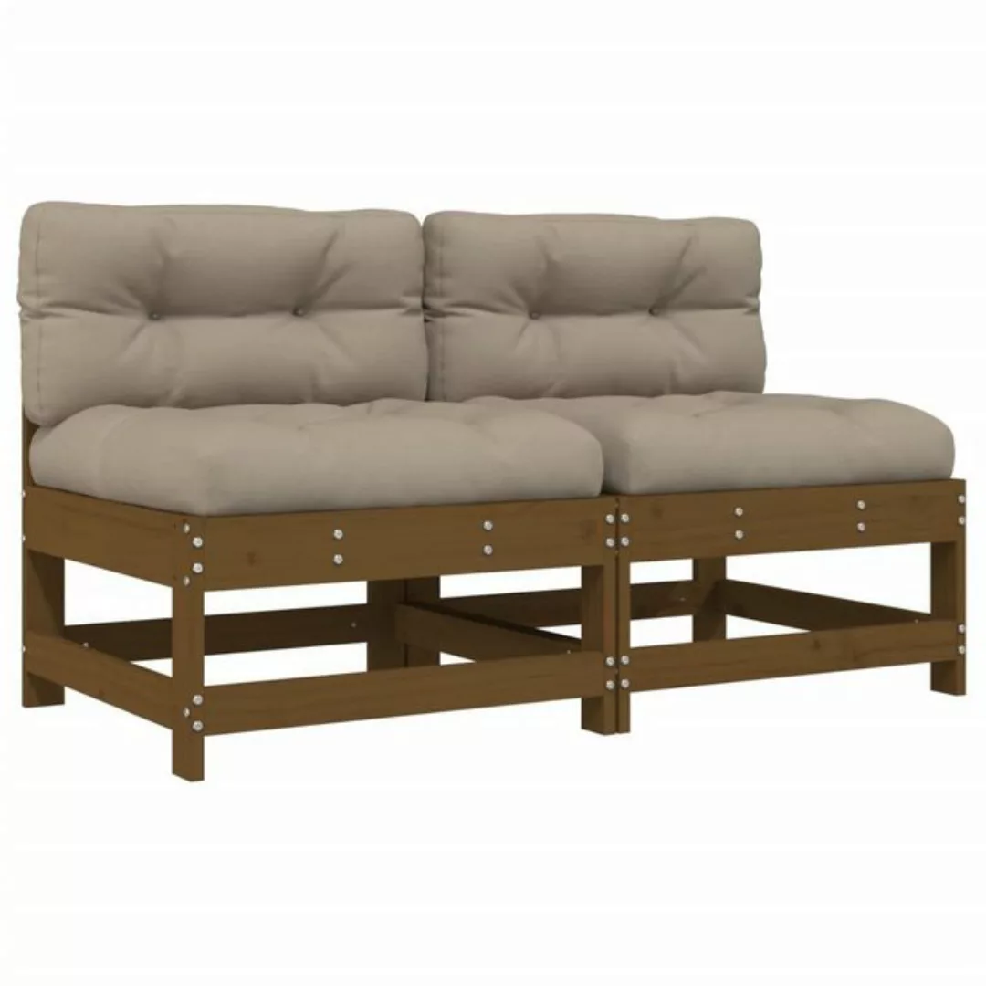 vidaXL Loungesofa Mittelsofas mit Kissen 2 Stk. Honigbraun Massivholz Kiefe günstig online kaufen