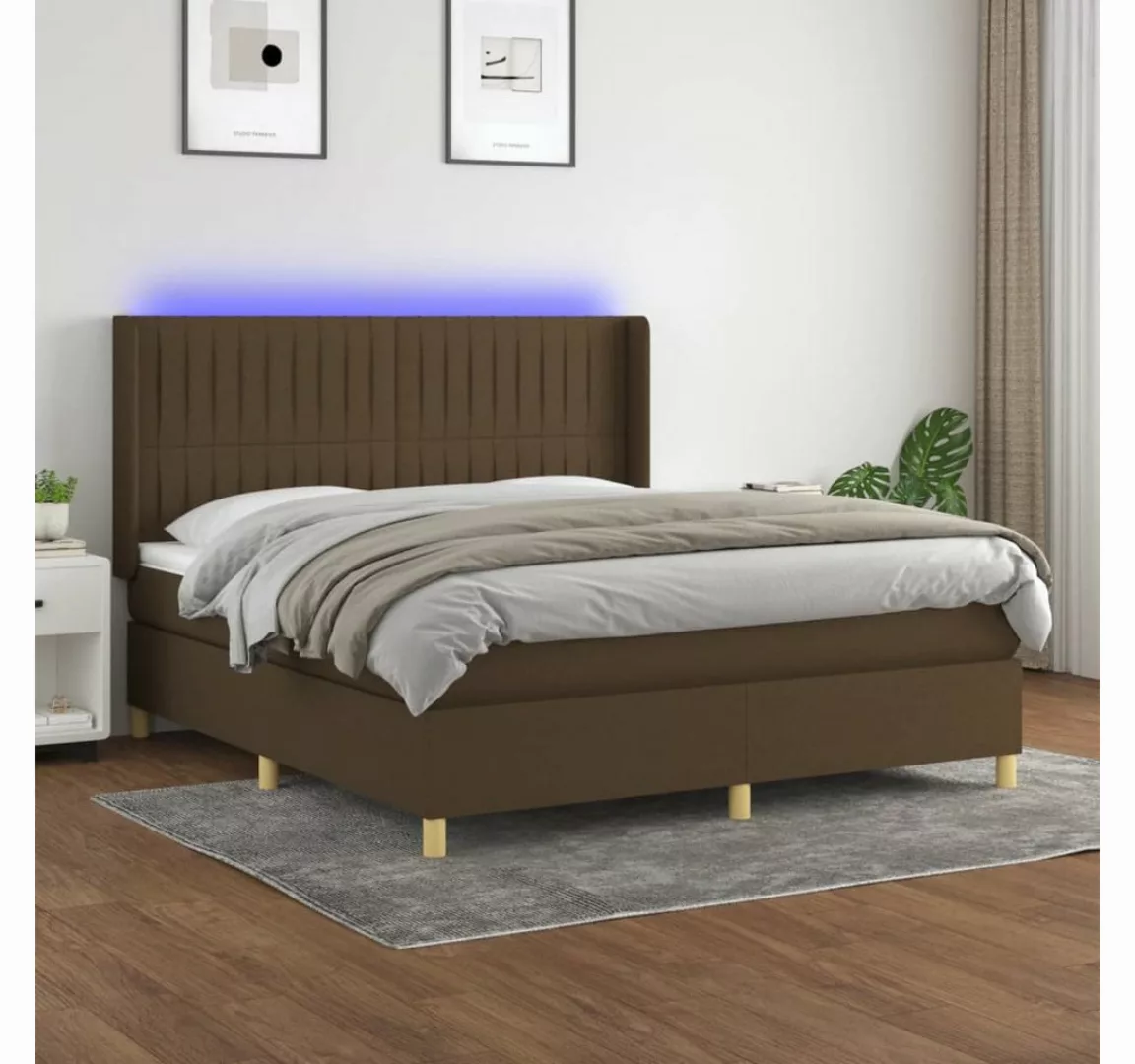 vidaXL Boxspringbett Boxspringbett mit Matratze LED Dunkelbraun 160x200 cm günstig online kaufen