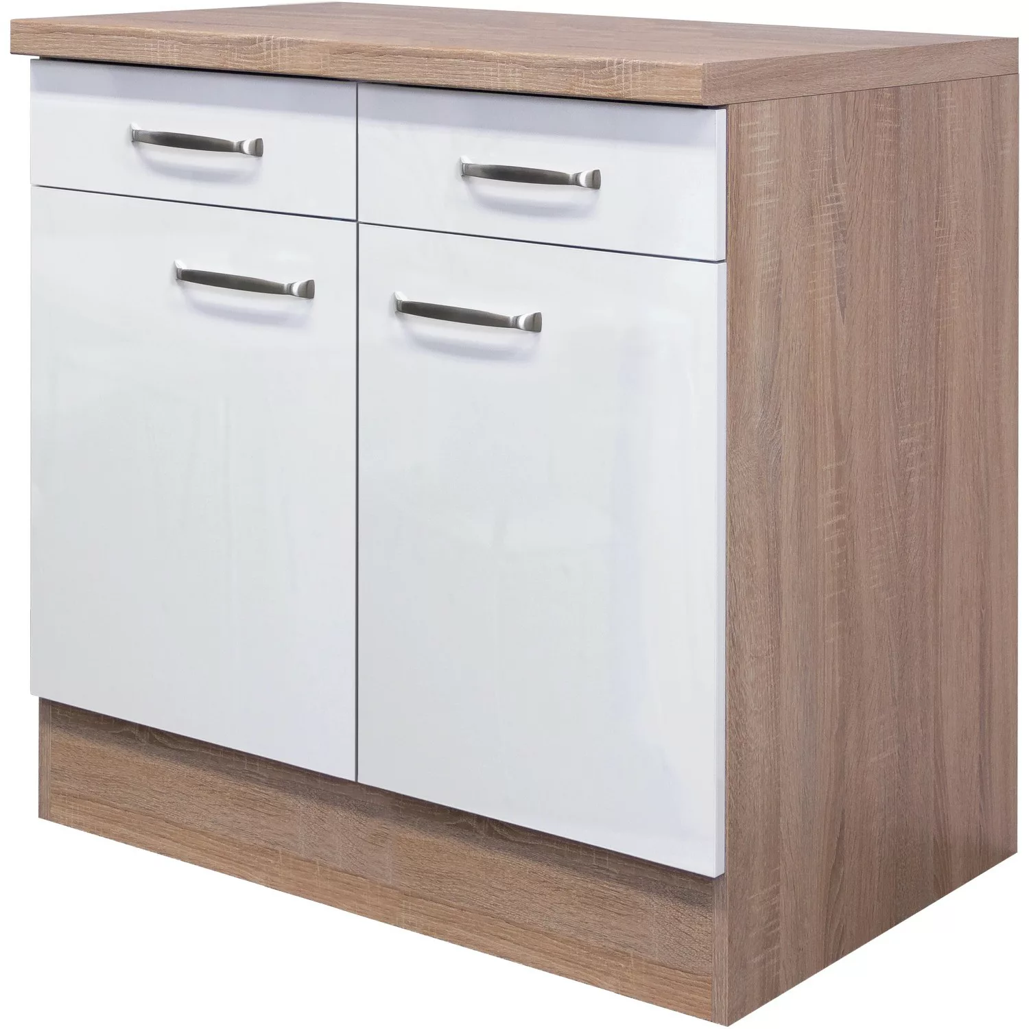 Flex-Well Exclusiv Schubkastenschrank Valero 50 cm Hochglanz Weiß-Sonoma Ei günstig online kaufen