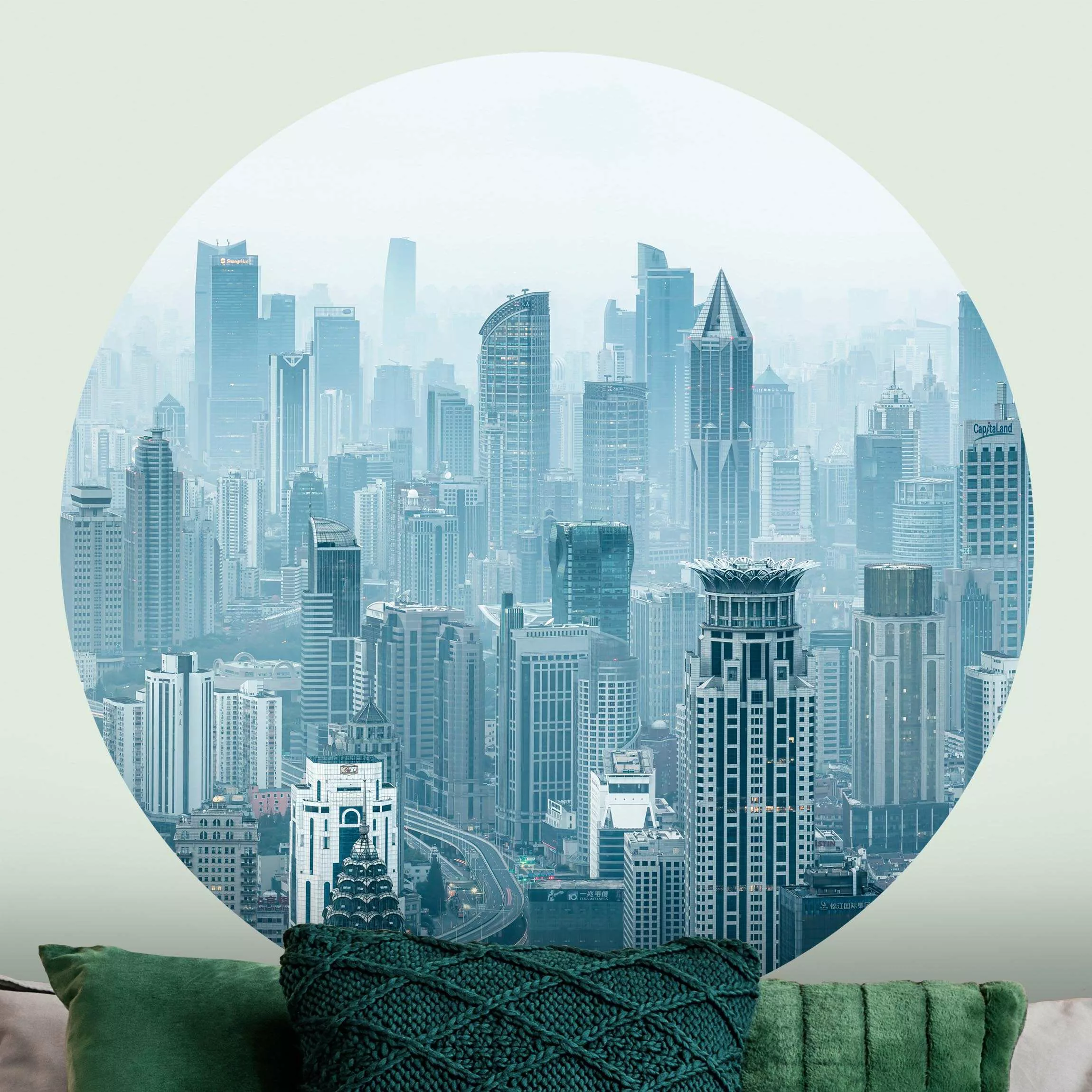 Runde Fototapete selbstklebend Kühles Shanghai günstig online kaufen
