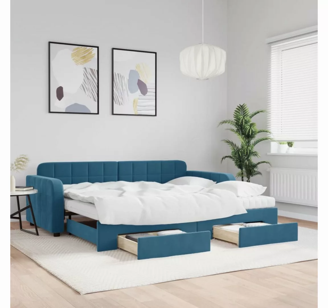 vidaXL Gästebett Gästebett Tagesbett mit Rollbett und Schubladen Blau 90x20 günstig online kaufen