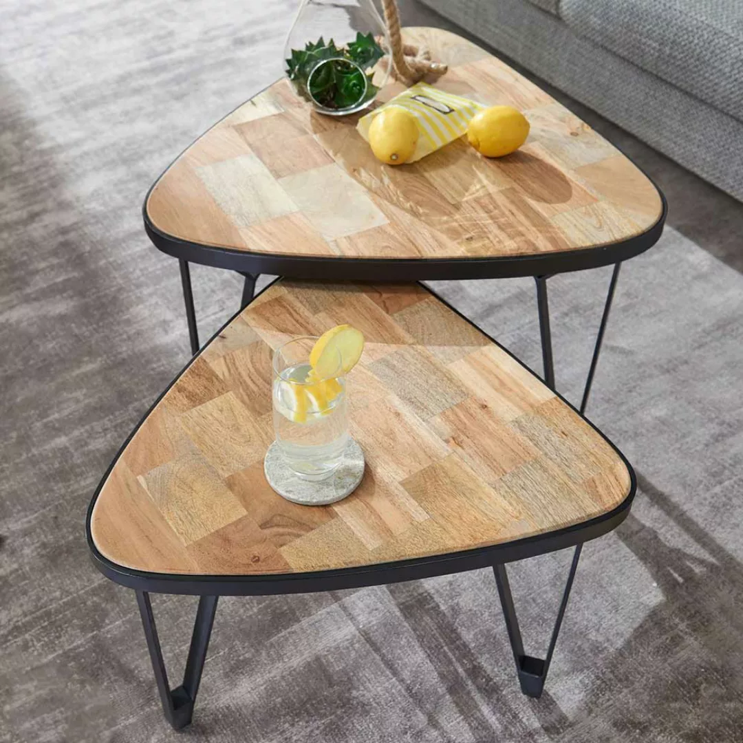 Couchtisch 2er Set modern aus Akazie Massivholz Metall (zweiteilig) günstig online kaufen