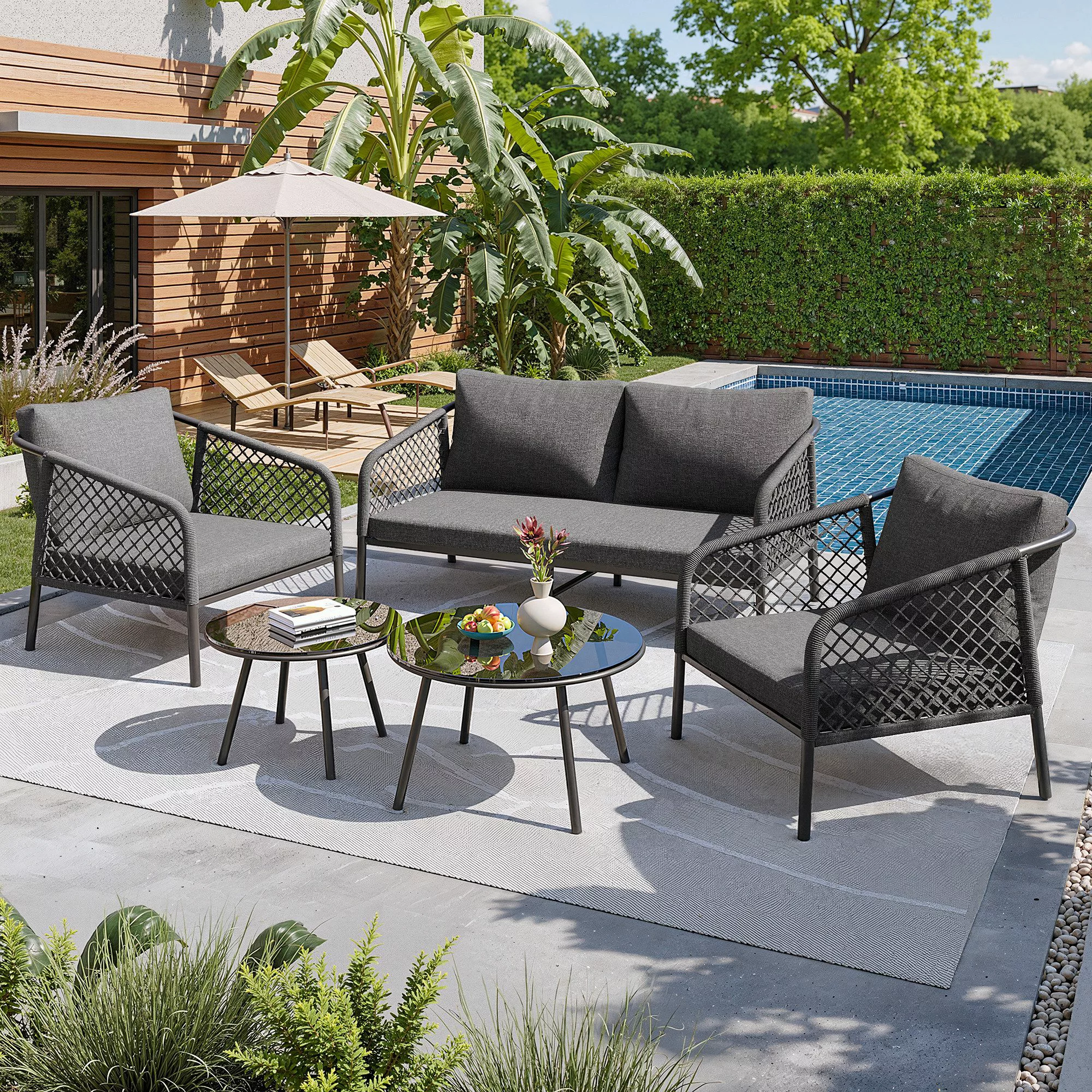 Flieks Gartenlounge-Set, Outdoor 4-Sitzer Gartenmöbel-Set mit günstig online kaufen