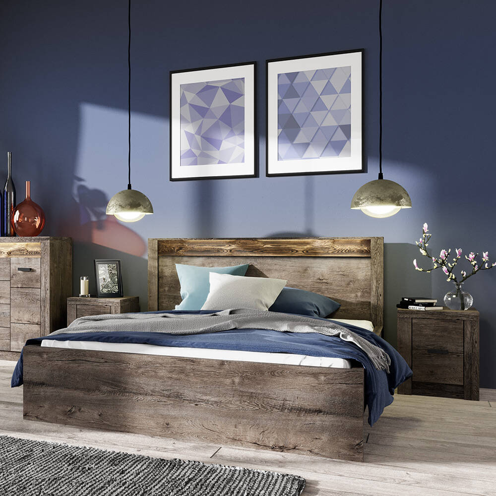 Schlafzimmer Set 3-teilig, Bett 160x200 cm mit 2 Nachttischen modern in Esc günstig online kaufen