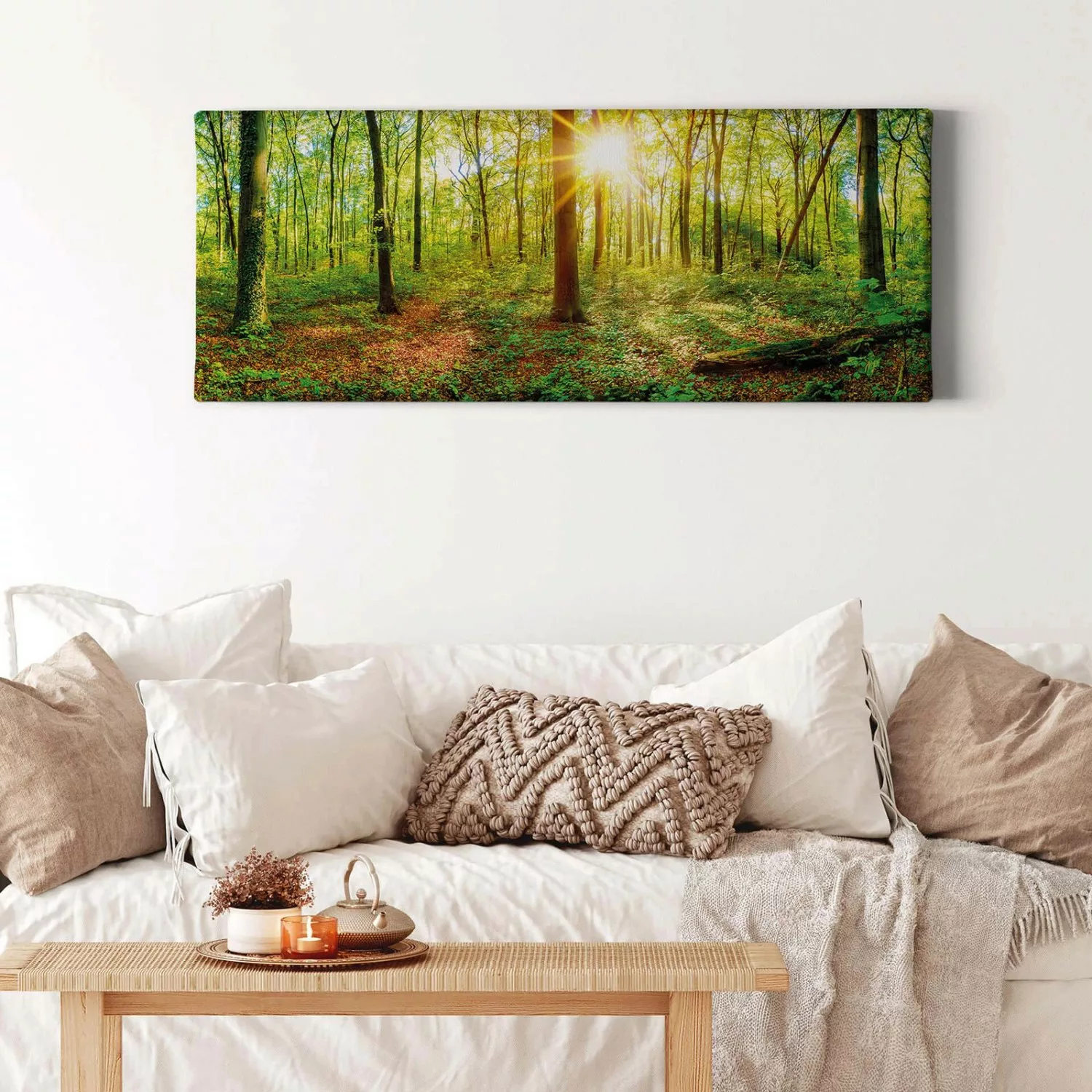 Bricoflor Bild Mit Wald Und Sonnenstrahlen Leinwand Bild Mit Bäumen In Grün günstig online kaufen