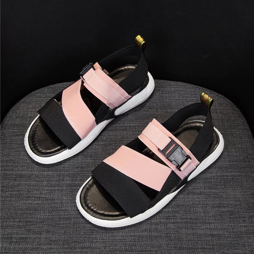 Frauen tragbar elastisch Band Farbblock Casual Flat Sandalen günstig online kaufen