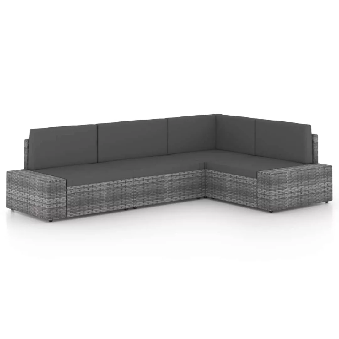 4-tlg. Garten-lounge-set Mit Kissen Grau Poly Rattan günstig online kaufen