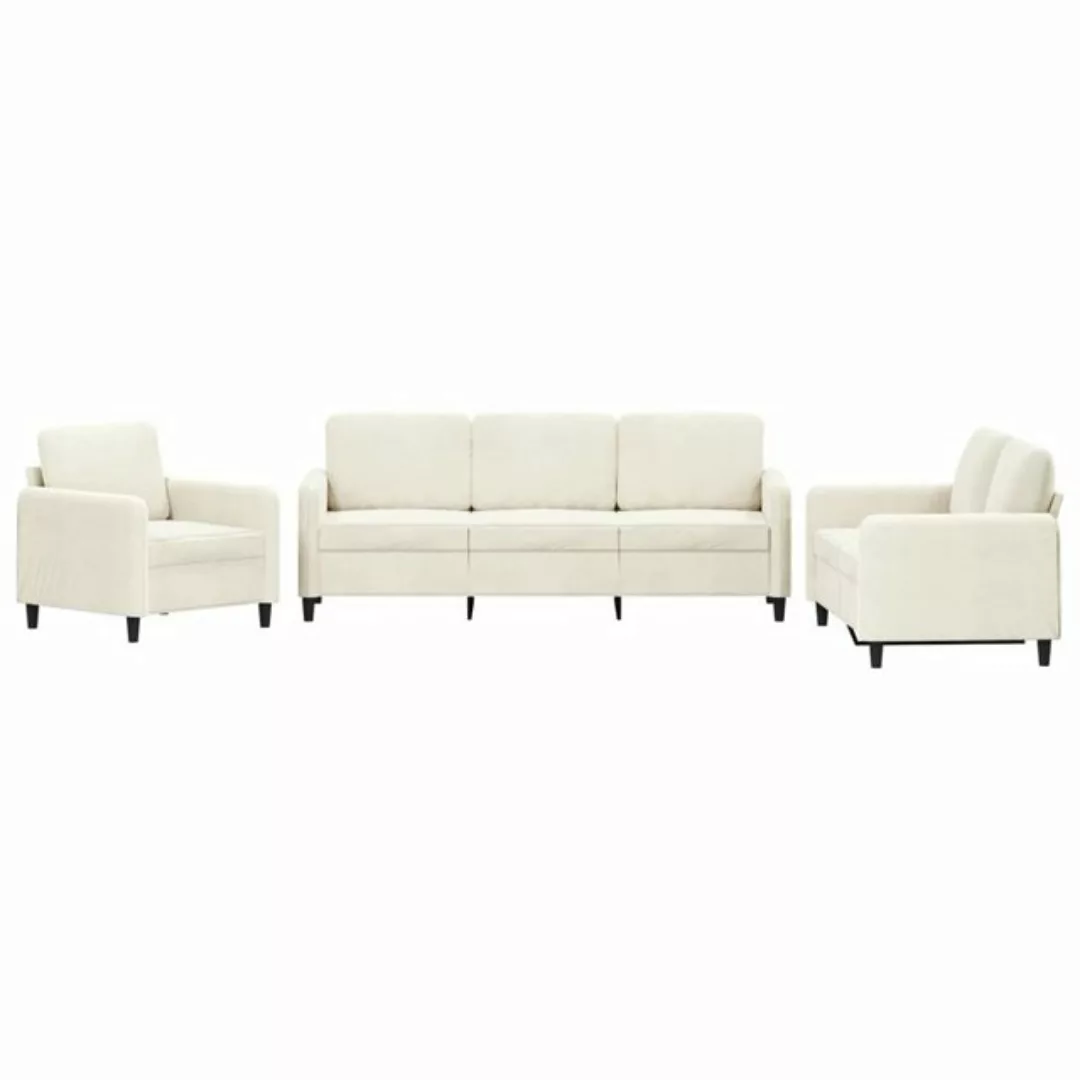 vidaXL Sofa, 3-tlg. Sofagarnitur Creme Samt günstig online kaufen