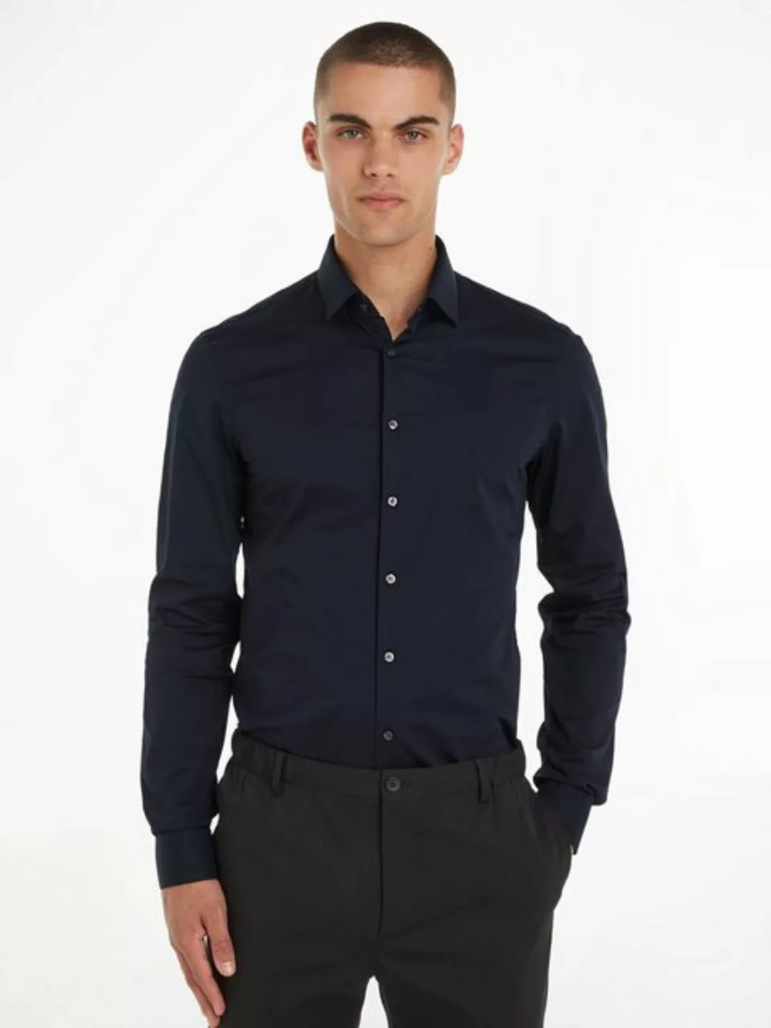 Calvin Klein Businesshemd POPLIN STRETCH SLIM SHIRT mit Kentkragen, Logopri günstig online kaufen