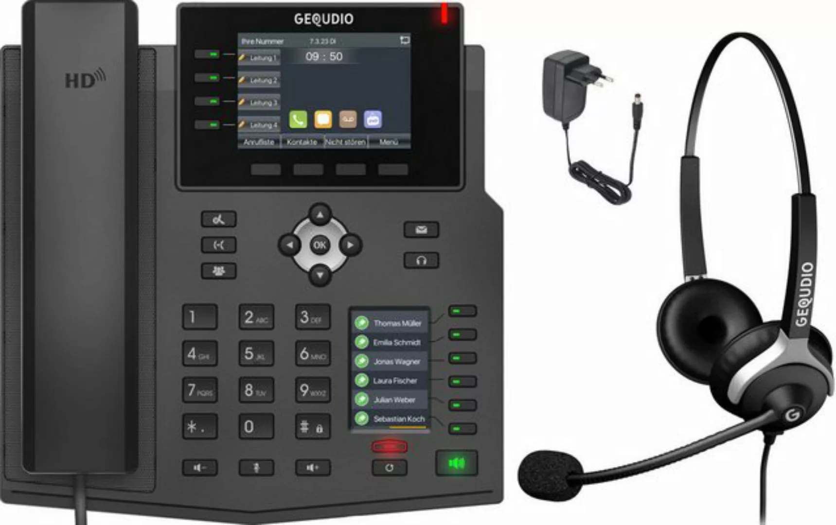 GEQUDIO Kabelgebundenes Telefon (IP Tischtelefon mit Netzteil & Headset / 2 günstig online kaufen